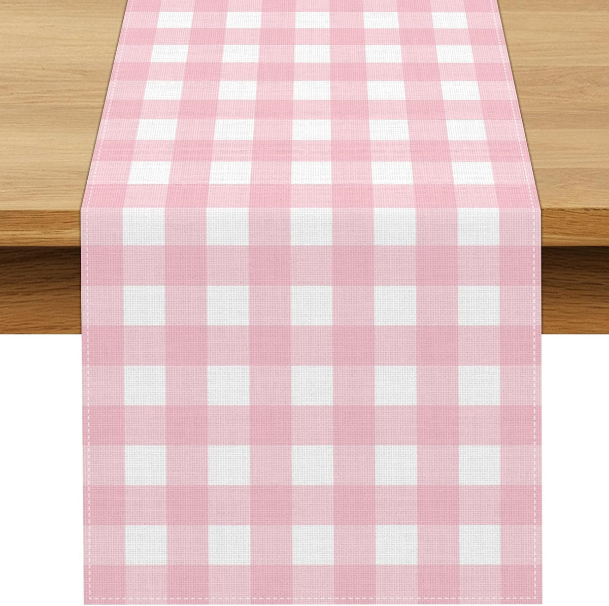 Cowgirl Pink Gingham Party Supplies Light Pink and White Checkered Table Runner Easter Baby Shower BBQ Picnic Home Kitchen Island Decor