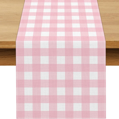 Cowgirl Pink Gingham Party Supplies Light Pink and White Checkered Table Runner Easter Baby Shower BBQ Picnic Home Kitchen Island Decor