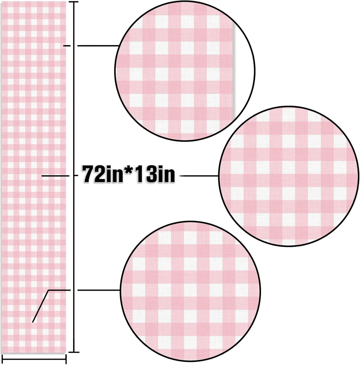 Cowgirl Pink Gingham Party Supplies Light Pink and White Checkered Table Runner Easter Baby Shower BBQ Picnic Home Kitchen Island Decor
