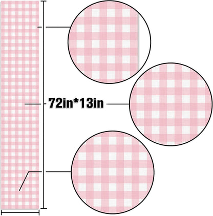Cowgirl Pink Gingham Party Supplies Light Pink and White Checkered Table Runner Easter Baby Shower BBQ Picnic Home Kitchen Island Decor