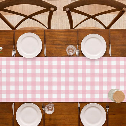 Cowgirl Pink Gingham Party Supplies Light Pink and White Checkered Table Runner Easter Baby Shower BBQ Picnic Home Kitchen Island Decor
