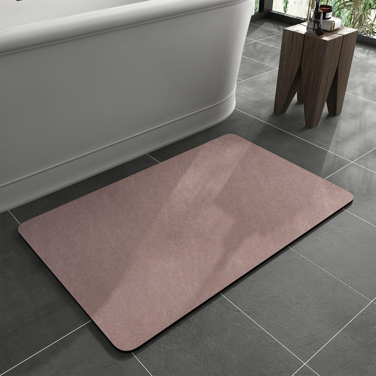 Bath Mat Rug-Rubber Backing Non Slip Quick Dry Absorbent Thin Bathroom Rugs Fit Under Door-Faux Suede Surface Bathroom Floor Mats-Shower Rug for in Front of Bathtub Shower Dusty Rose 17x27.5