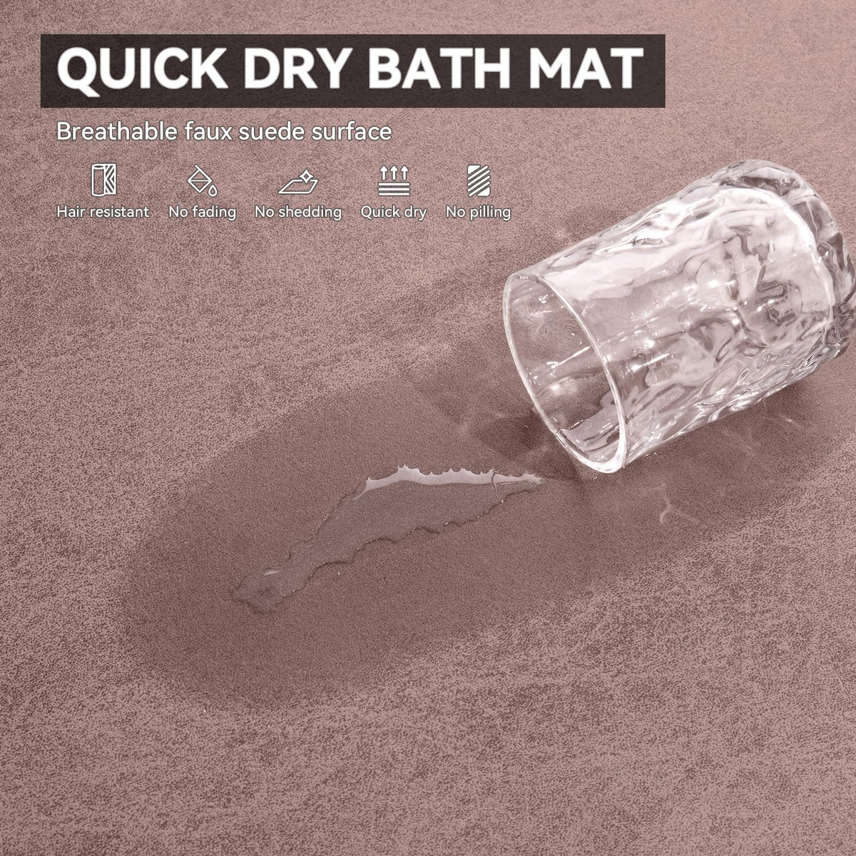 Bath Mat Rug-Rubber Backing Non Slip Quick Dry Absorbent Thin Bathroom Rugs Fit Under Door-Faux Suede Surface Bathroom Floor Mats-Shower Rug for in Front of Bathtub Shower Dusty Rose 17x27.5