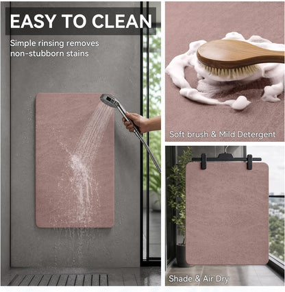 Bath Mat Rug-Rubber Backing Non Slip Quick Dry Absorbent Thin Bathroom Rugs Fit Under Door-Faux Suede Surface Bathroom Floor Mats-Shower Rug for in Front of Bathtub Shower Dusty Rose 17x27.5