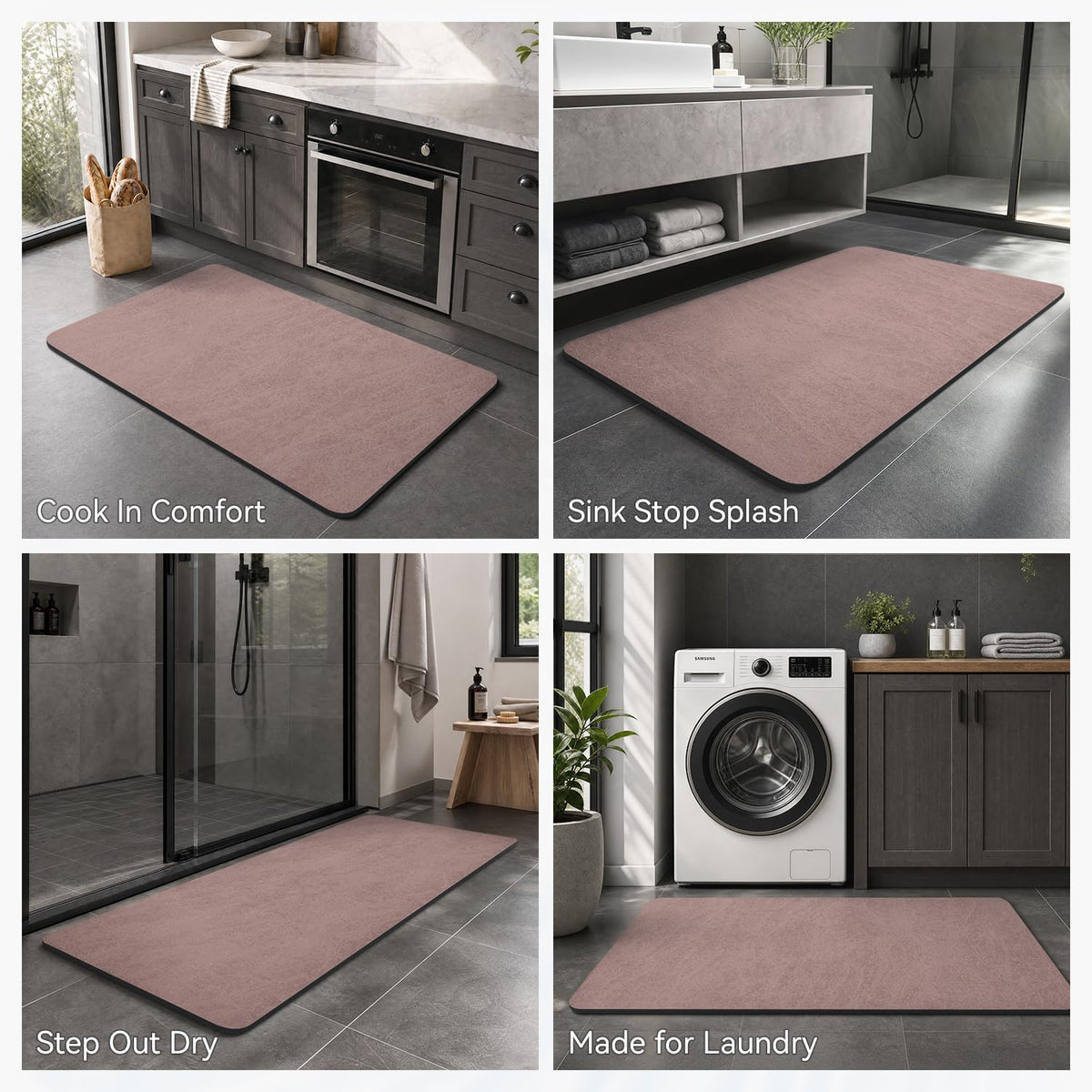 Bath Mat Rug-Rubber Backing Non Slip Quick Dry Absorbent Thin Bathroom Rugs Fit Under Door-Faux Suede Surface Bathroom Floor Mats-Shower Rug for in Front of Bathtub Shower Dusty Rose 17x27.5