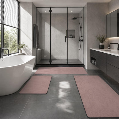 Bath Mat Rug-Rubber Backing Non Slip Quick Dry Absorbent Thin Bathroom Rugs Fit Under Door-Faux Suede Surface Bathroom Floor Mats-Shower Rug for in Front of Bathtub Shower Dusty Rose 17x27.5