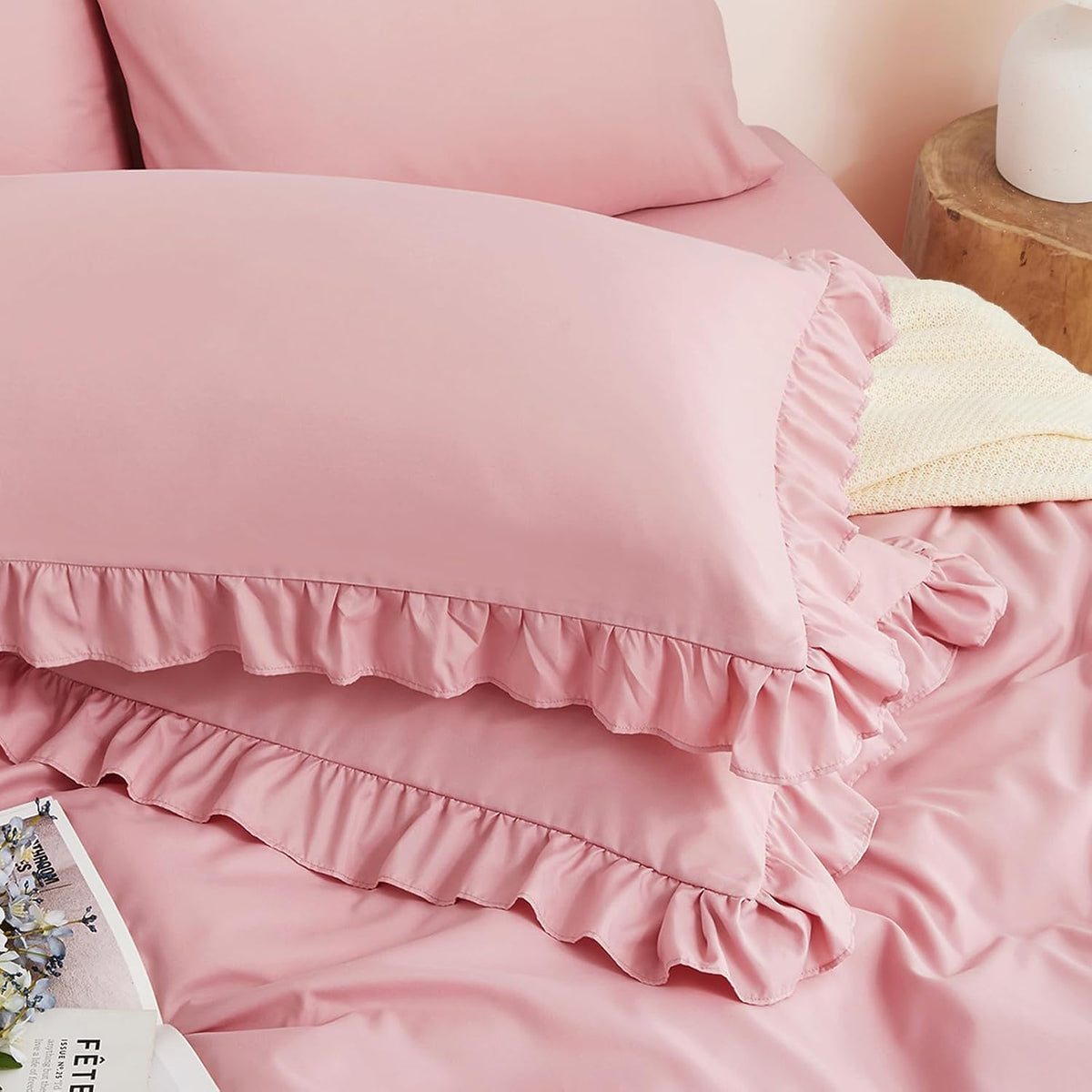 2 Pack Pink Ruffle Pillowcases Standard Size, 20" x 26"