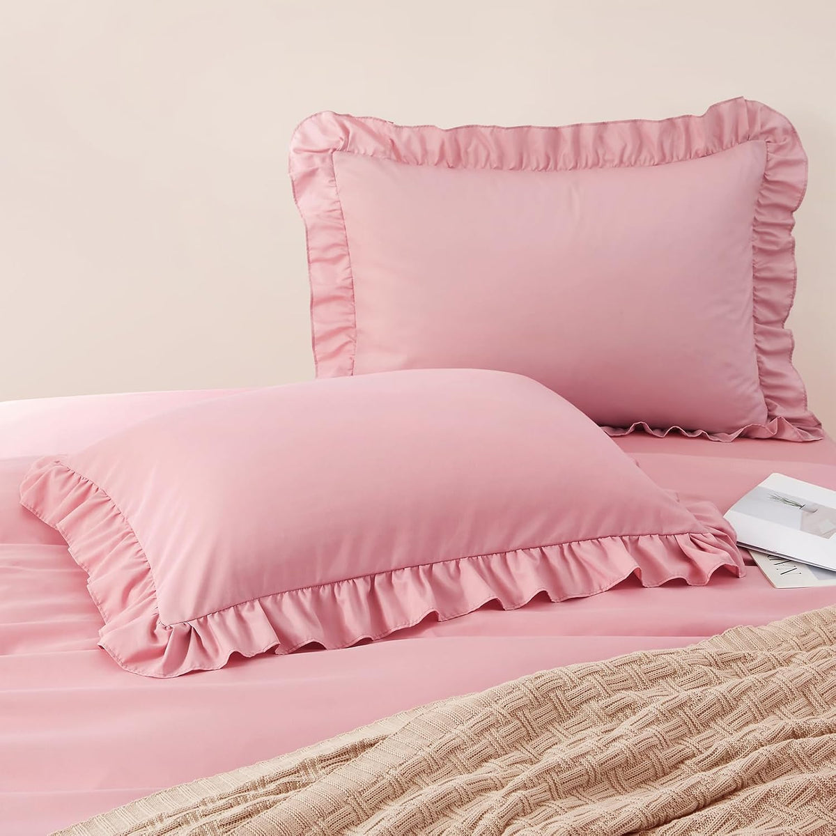2 Pack Pink Ruffle Pillowcases Standard Size, 20" x 26"