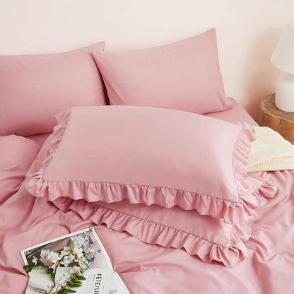 2 Pack Pink Ruffle Pillowcases Standard Size, 20" x 26"