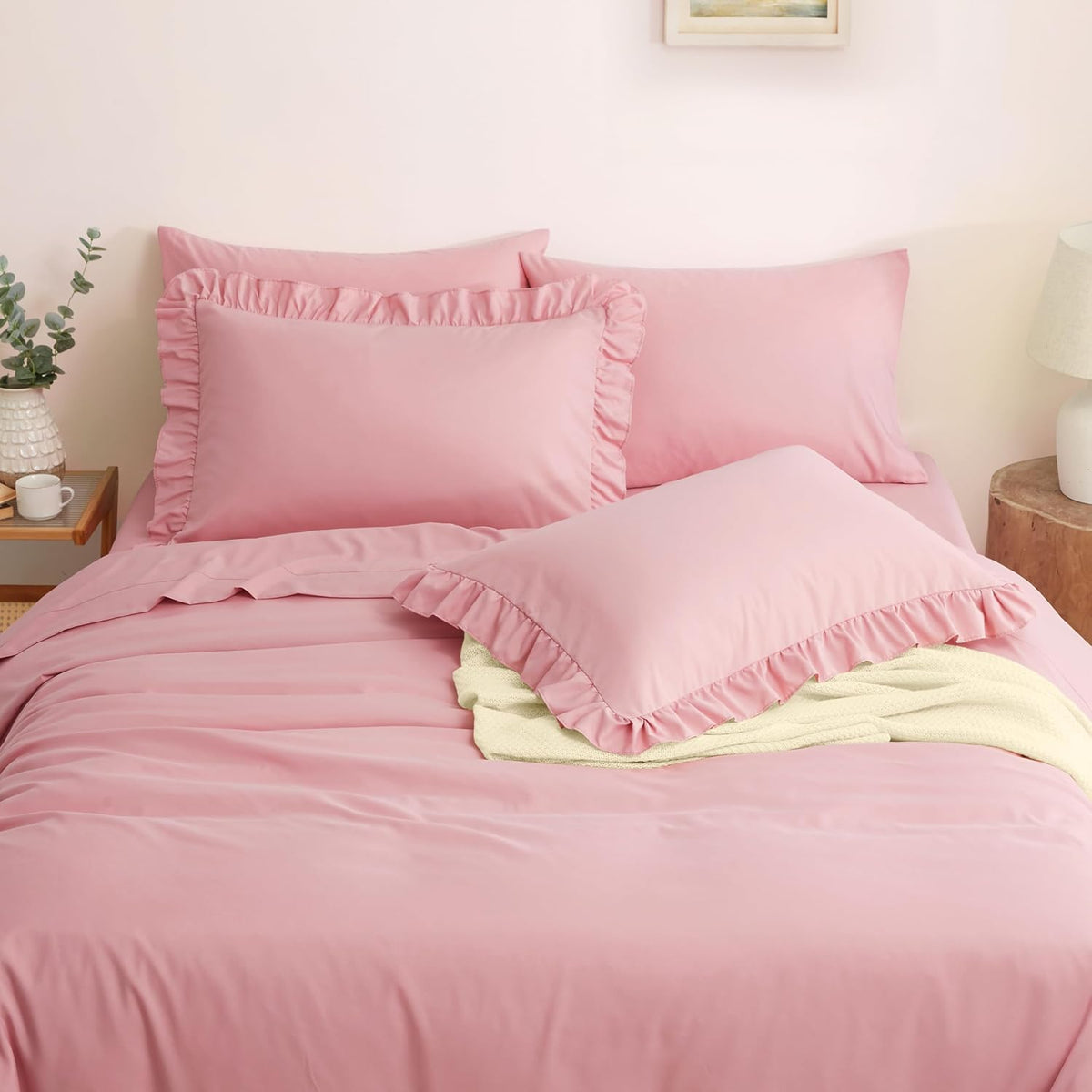 2 Pack Pink Ruffle Pillowcases Standard Size, 20" x 26"