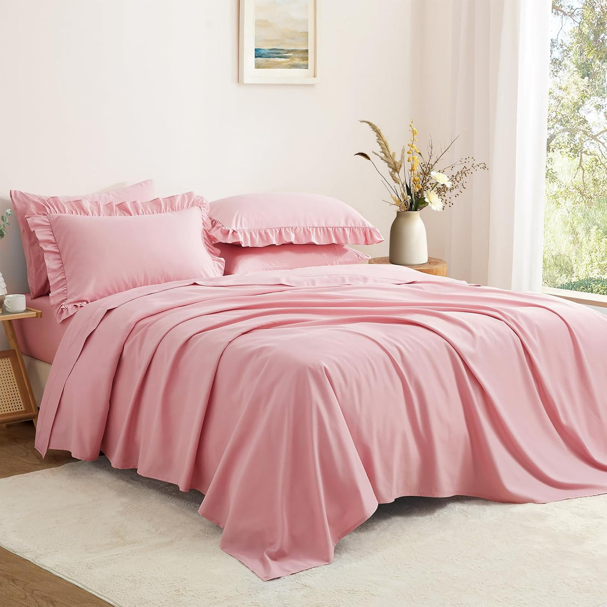 2 Pack Pink Ruffle Pillowcases Standard Size, 20" x 26"