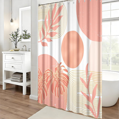 White and Peach Shower Curtain Mid Century Modern Coral Boho Shower Curtains for Girls Bathroom Decor Abstract Geometric Minimalist Waterproof Fabric Bath Curtain Set with Hooks,65x72inch