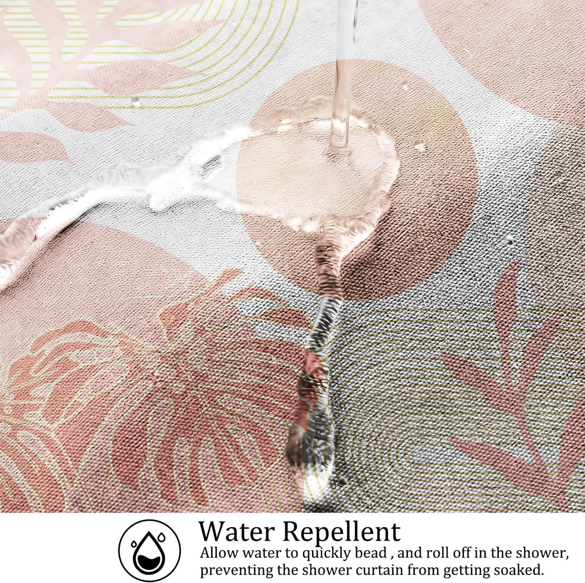 White and Peach Shower Curtain Mid Century Modern Coral Boho Shower Curtains for Girls Bathroom Decor Abstract Geometric Minimalist Waterproof Fabric Bath Curtain Set with Hooks,65x72inch