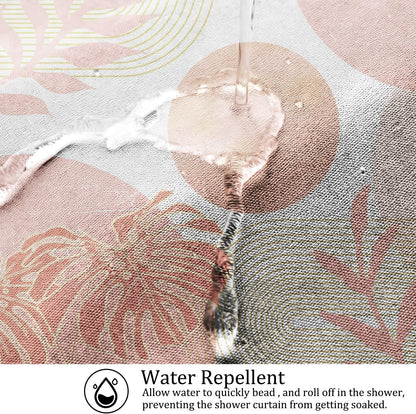 White and Peach Shower Curtain Mid Century Modern Coral Boho Shower Curtains for Girls Bathroom Decor Abstract Geometric Minimalist Waterproof Fabric Bath Curtain Set with Hooks,65x72inch