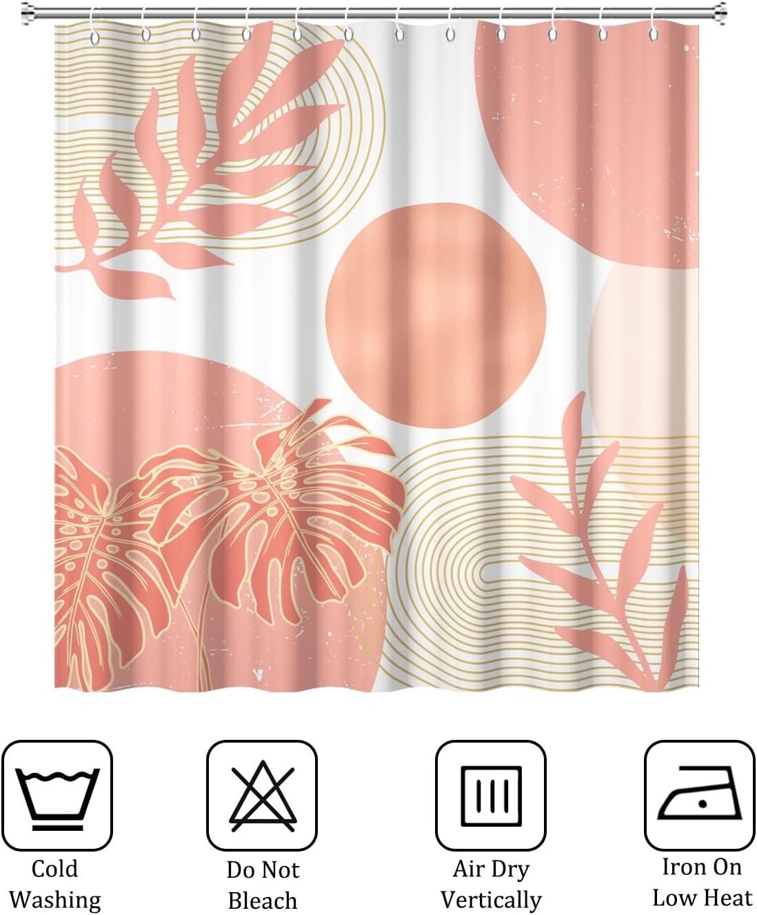 White and Peach Shower Curtain Mid Century Modern Coral Boho Shower Curtains for Girls Bathroom Decor Abstract Geometric Minimalist Waterproof Fabric Bath Curtain Set with Hooks,65x72inch