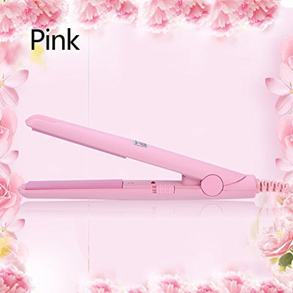 Mini Hair Straightener, 2 in 1 Mini Ceramic Tourmaline Flat Iron for Short Hair Pixie Cut Hair Touch Control, Anti-Frizz (4 Colors Optional)(Pink US)