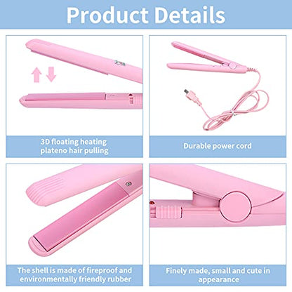 Mini Hair Straightener, 2 in 1 Mini Ceramic Tourmaline Flat Iron for Short Hair Pixie Cut Hair Touch Control, Anti-Frizz (4 Colors Optional)(Pink US)