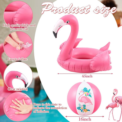 45'' Inflatable Flamingo Pool Float with 2 Beach Balls