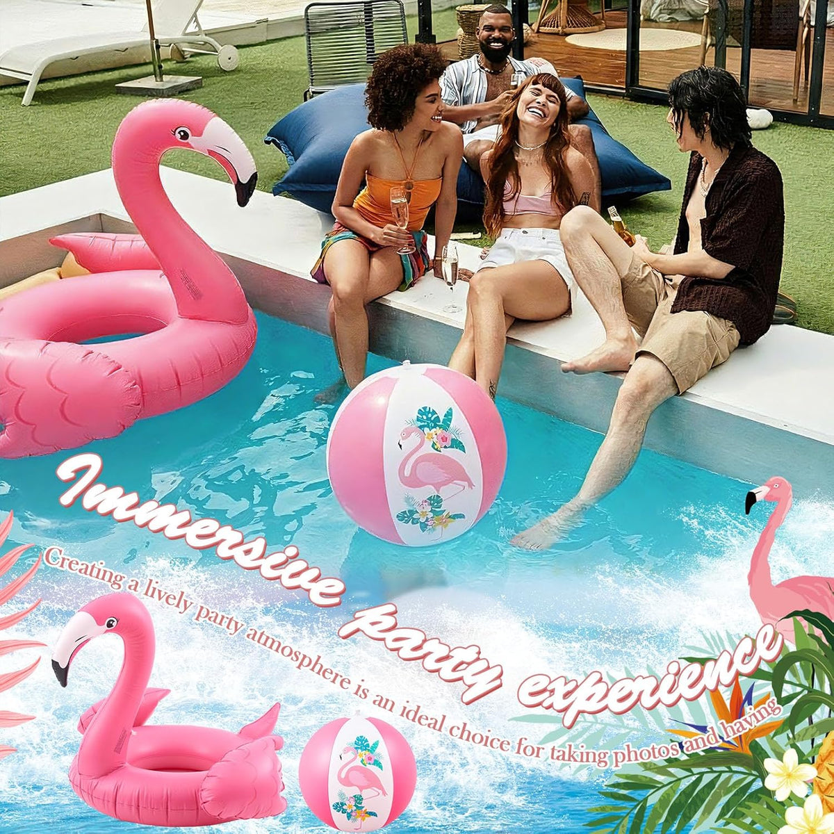 45'' Inflatable Flamingo Pool Float with 2 Beach Balls