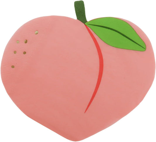 Jollity & Co Le Dinner Large Napkins - Peach Design - Peach and Green in Color with Gold Details - Pack of 16 - Disposable Paper Napkins for Birthdays, Parties and Dinner Celebrations