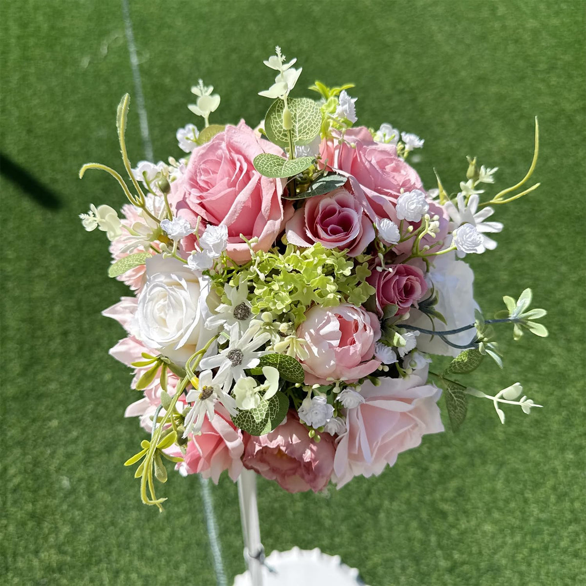 Blush Pink Wedding Bouquets for Bride Bridesmaid White Green Artificial Fake Silk Roses Flowers for Wedding Spring Boho Rustic Decoration Toss Bouquet Prom Ceremony Anniversary