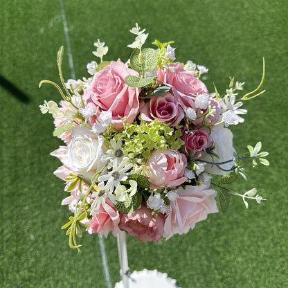 Blush Pink Wedding Bouquets for Bride Bridesmaid White Green Artificial Fake Silk Roses Flowers for Wedding Spring Boho Rustic Decoration Toss Bouquet Prom Ceremony Anniversary