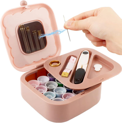 41 PCS Portable Small Sewing Kit Box, Mini Sewing Box with Sewing Supplies, Double Layer Organizer Magnetic Needle and Thread Kits Holder for Dorm, Home, Office & Travel RV