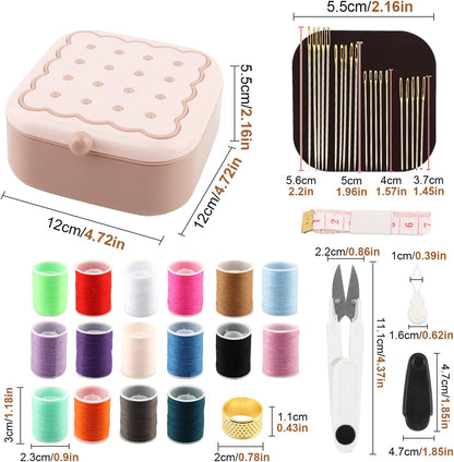 41 PCS Portable Small Sewing Kit Box, Mini Sewing Box with Sewing Supplies, Double Layer Organizer Magnetic Needle and Thread Kits Holder for Dorm, Home, Office & Travel RV