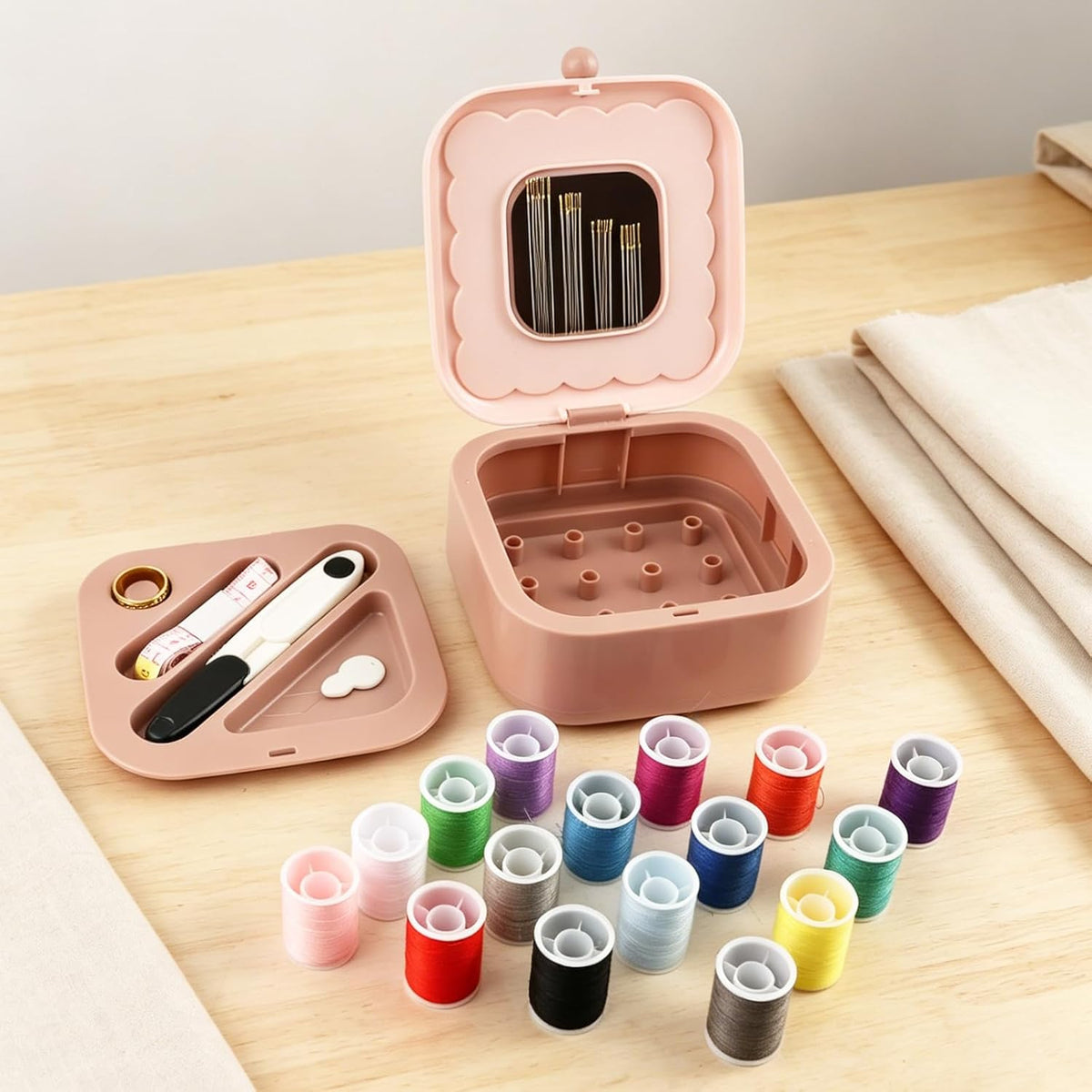 41 PCS Portable Small Sewing Kit Box, Mini Sewing Box with Sewing Supplies, Double Layer Organizer Magnetic Needle and Thread Kits Holder for Dorm, Home, Office & Travel RV