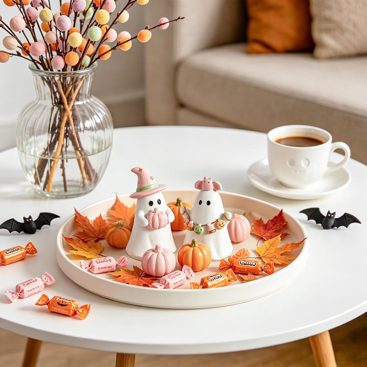 Halloween Decor Indoor, Pastel Pink Ghost Decorations for Home