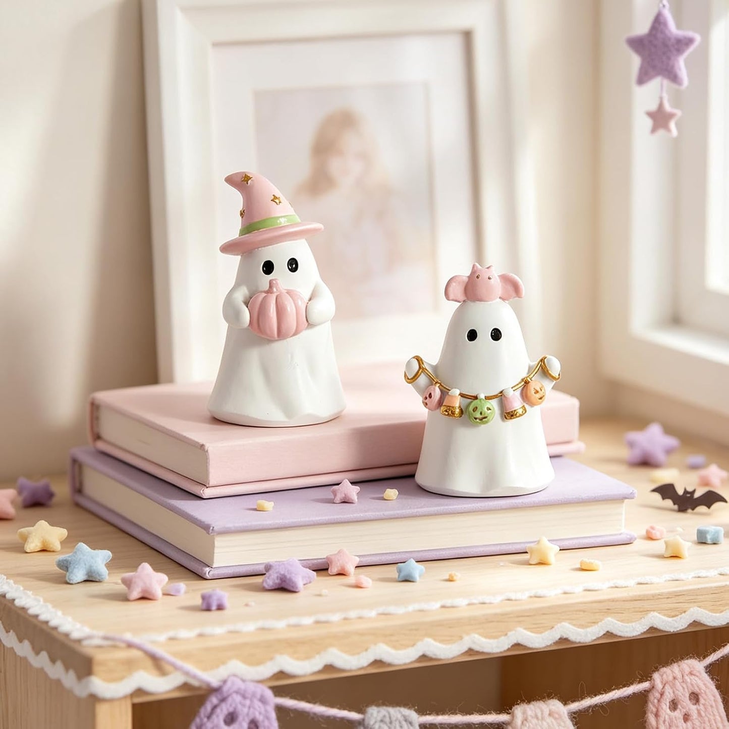 Halloween Decor Indoor, Pastel Pink Ghost Decorations for Home
