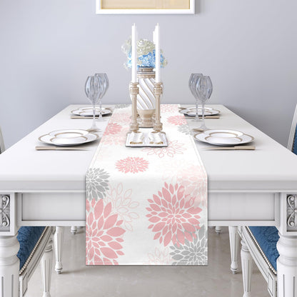 Dahlia Flower Table Runner 13x36 Inch Farmhouse Pink Gray Runners Modern Table Decorations Rustic Geometric Coffee Table Runner for Home Kitchen Dining Room Party (13"x36", Dahlia Floral-Pink)