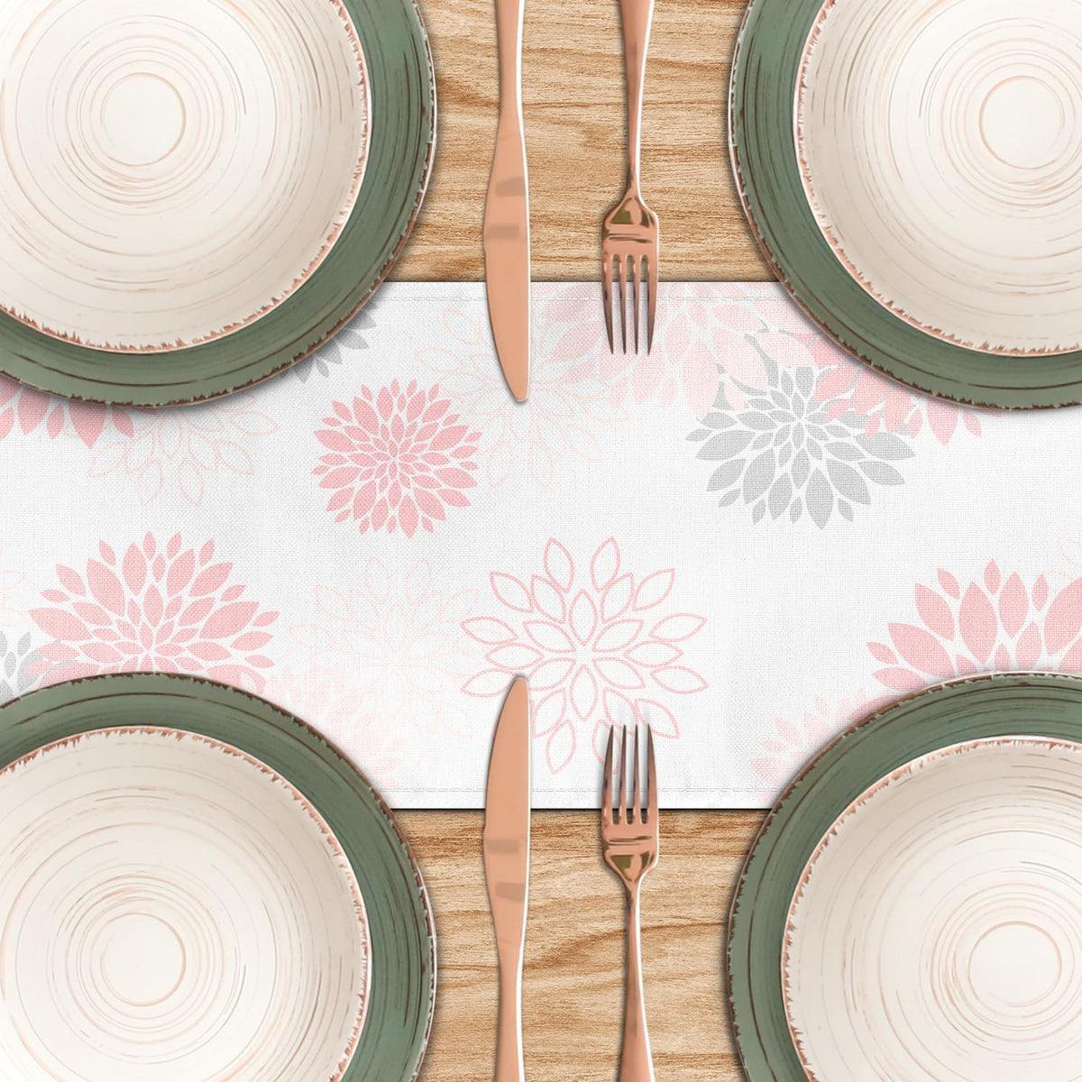 Dahlia Flower Table Runner 13x36 Inch Farmhouse Pink Gray Runners Modern Table Decorations Rustic Geometric Coffee Table Runner for Home Kitchen Dining Room Party (13"x36", Dahlia Floral-Pink)