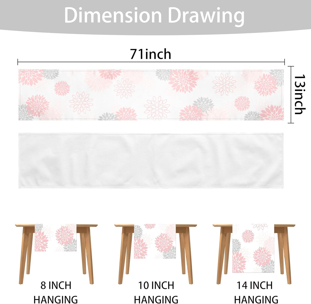 Dahlia Flower Table Runner 13x36 Inch Farmhouse Pink Gray Runners Modern Table Decorations Rustic Geometric Coffee Table Runner for Home Kitchen Dining Room Party (13"x36", Dahlia Floral-Pink)