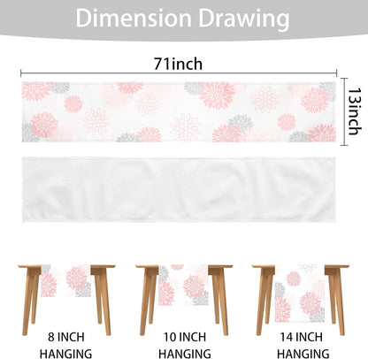 Dahlia Flower Table Runner 13x36 Inch Farmhouse Pink Gray Runners Modern Table Decorations Rustic Geometric Coffee Table Runner for Home Kitchen Dining Room Party (13"x36", Dahlia Floral-Pink)