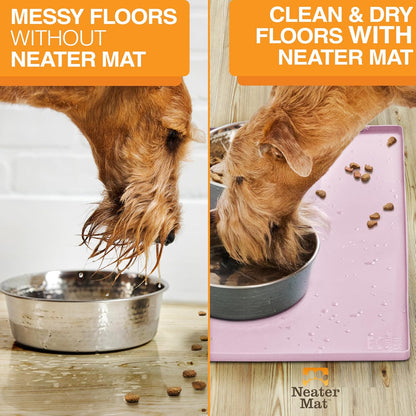 Neater Mat Pet Mats for Food and Water, Cat & Dog Bowl Mat Waterproof Silicone, Feeding Tray, Dog Food Mats for Floors, Placemat w/Raised Edge for Under Bowls, 24" x 16", Light Pink