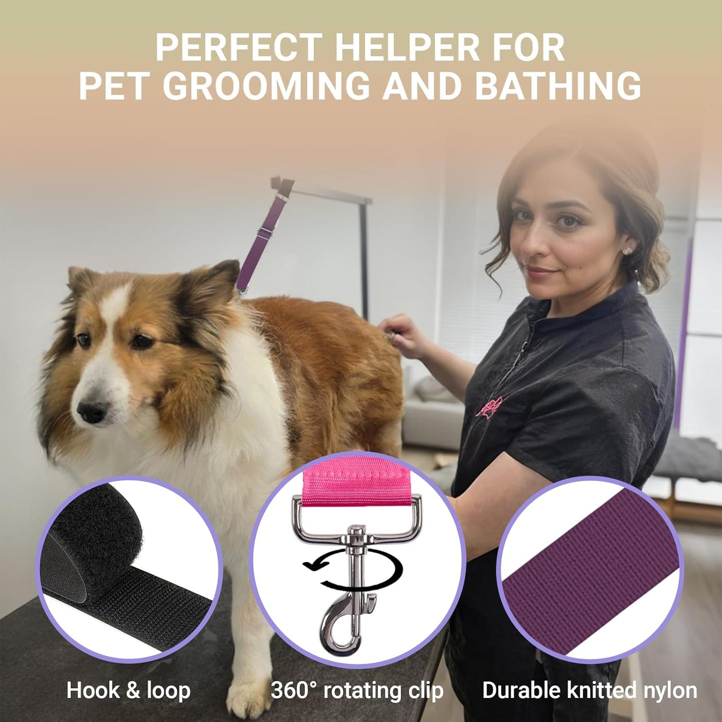 Dog Grooming Loop Extension Straps, 5 Pack Adjustable Grooming Arm Extenders for Bathing, Trimming & Drying, Grooming Table Accessories for Small Medium Large Dogs