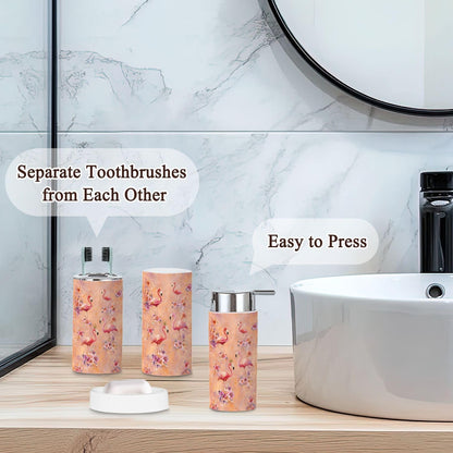 Pink Coastal Bathroom Accessories Set 6 piece Mermaid Flamingo Inspirational Pink Flower Flamingo Golden Plastic shatterproof Vanity Organization countertop Decor for Home, Apartment, Dorm
