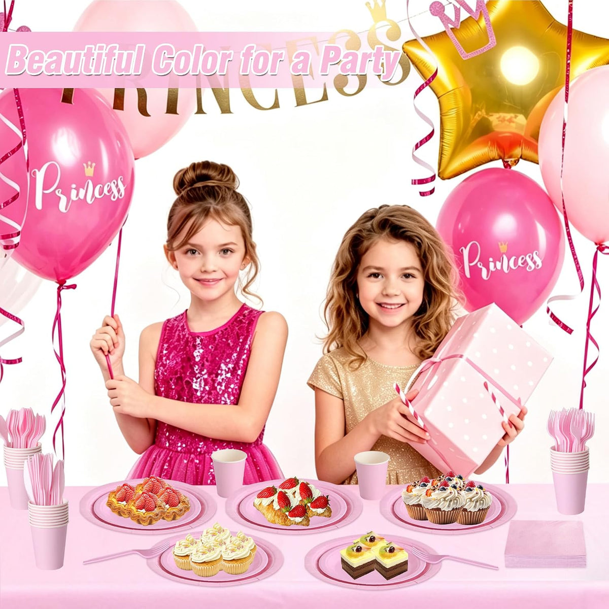 Pink Party Supplies for 24 Guests, 169 PCS Light Pink Disposable Tableware Set, 7 Inch & 9 Inch Paper Plates, 9 oz Cups, 13 x 13 Inch Napkins, Plastic Cutlery and 54 x 108 Inch Tablecloth