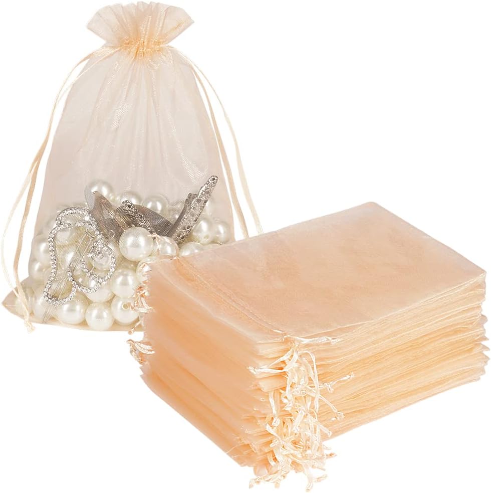 HRX Package Blush Peach Organza Bags 5x7 inch 100pcs, Mesh Gift Bag Jewelry Pouches Drawstring for Candy Present Wedding Party Favors
