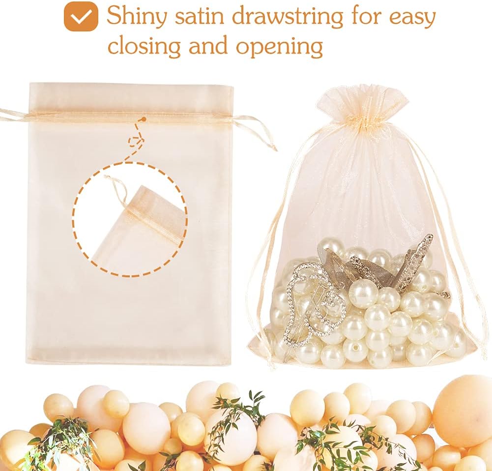 HRX Package Blush Peach Organza Bags 5x7 inch 100pcs, Mesh Gift Bag Jewelry Pouches Drawstring for Candy Present Wedding Party Favors