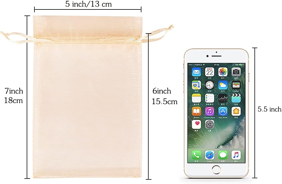 HRX Package Blush Peach Organza Bags 5x7 inch 100pcs, Mesh Gift Bag Jewelry Pouches Drawstring for Candy Present Wedding Party Favors