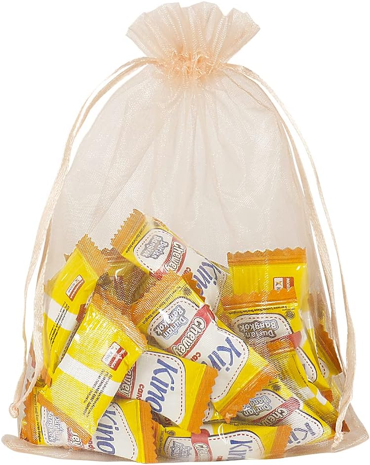 HRX Package Blush Peach Organza Bags 5x7 inch 100pcs, Mesh Gift Bag Jewelry Pouches Drawstring for Candy Present Wedding Party Favors