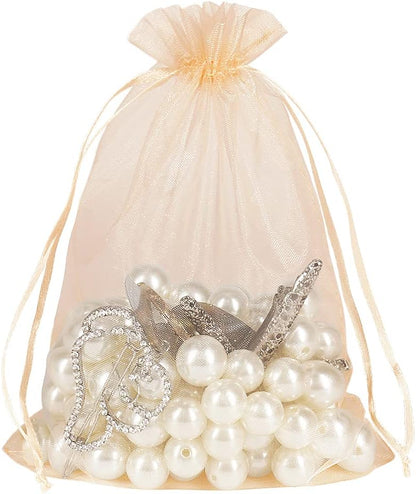 HRX Package Blush Peach Organza Bags 5x7 inch 100pcs, Mesh Gift Bag Jewelry Pouches Drawstring for Candy Present Wedding Party Favors