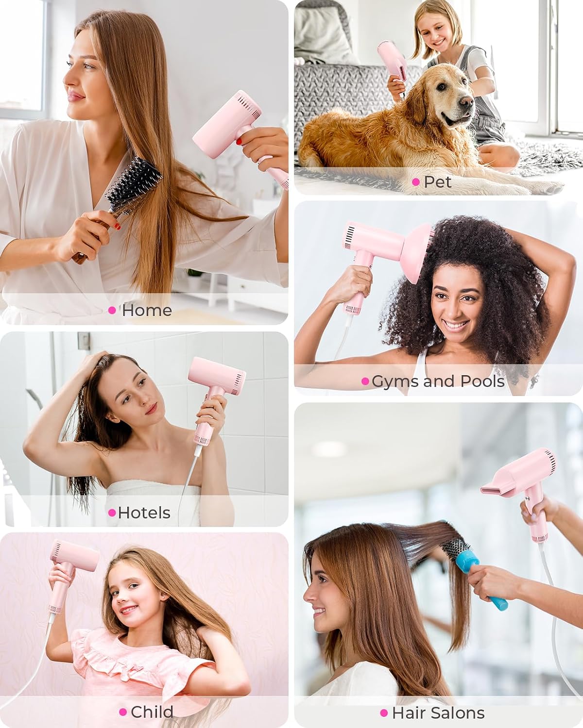 Hair Dryer - 160,000 RPM Ionic Blow Dryer - High Speed Fast Drying Professional Hairdryer for Smooth, 9 Temps Set for Women, 500 Million Negative Ions, Lightweight 0.8lb for Travel, Auto Clean