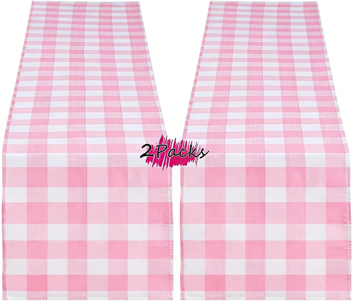 Pink Plaid Table Runner Checkered Fabric Cover 13x108 Inch 2 Packs