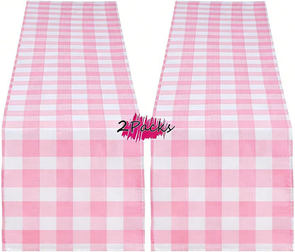 Pink Plaid Table Runner Checkered Fabric Cover 13x108 Inch 2 Packs