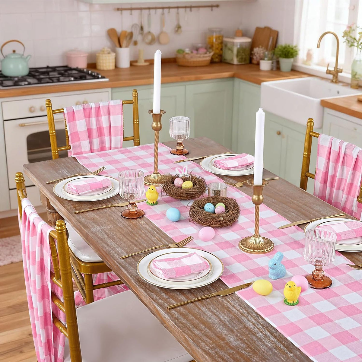 Pink Plaid Table Runner Checkered Fabric Cover 13x108 Inch 2 Packs