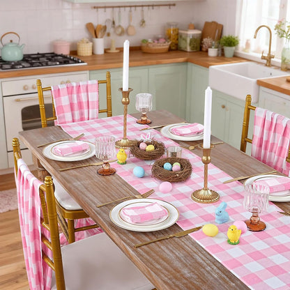 Pink Plaid Table Runner Checkered Fabric Cover 13x108 Inch 2 Packs