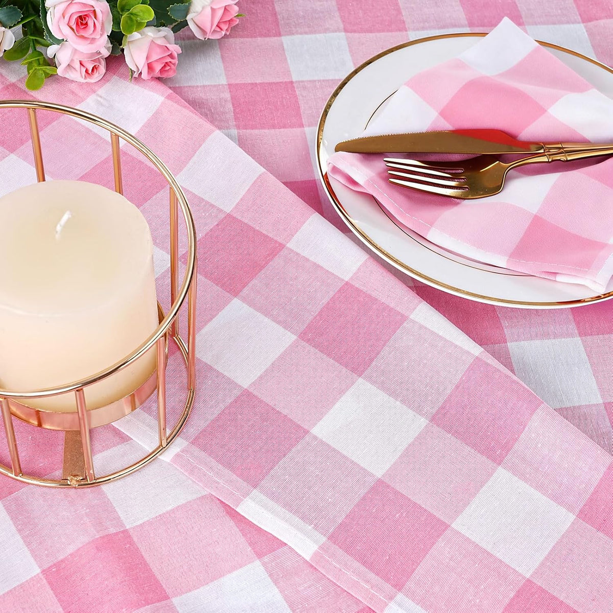 Pink Plaid Table Runner Checkered Fabric Cover 13x108 Inch 2 Packs